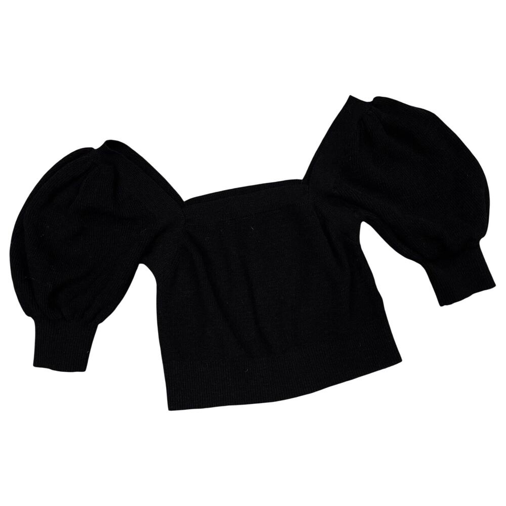 Black Puff Sleeve Crop Ribbed Top Square Neck Seed Heritage Small Blouse